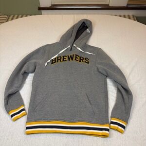 New Era Milwaukee Brewers Baseball Hoodie Gray Sweatshirt Mens Size S